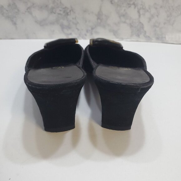 Salvatore Ferragamo Slip-On Mules Heels 7AA Black Suede Leather Tortoise Shell - Picture 12 of 15
